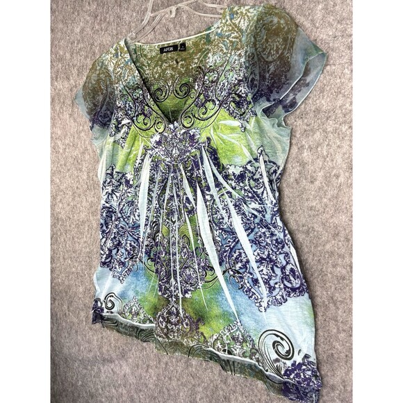 Apt 9 Floral Fairy Beaded Embellished Top Size S Flutter Sleeve Sheer Whimsy - Picture 2 of 9
